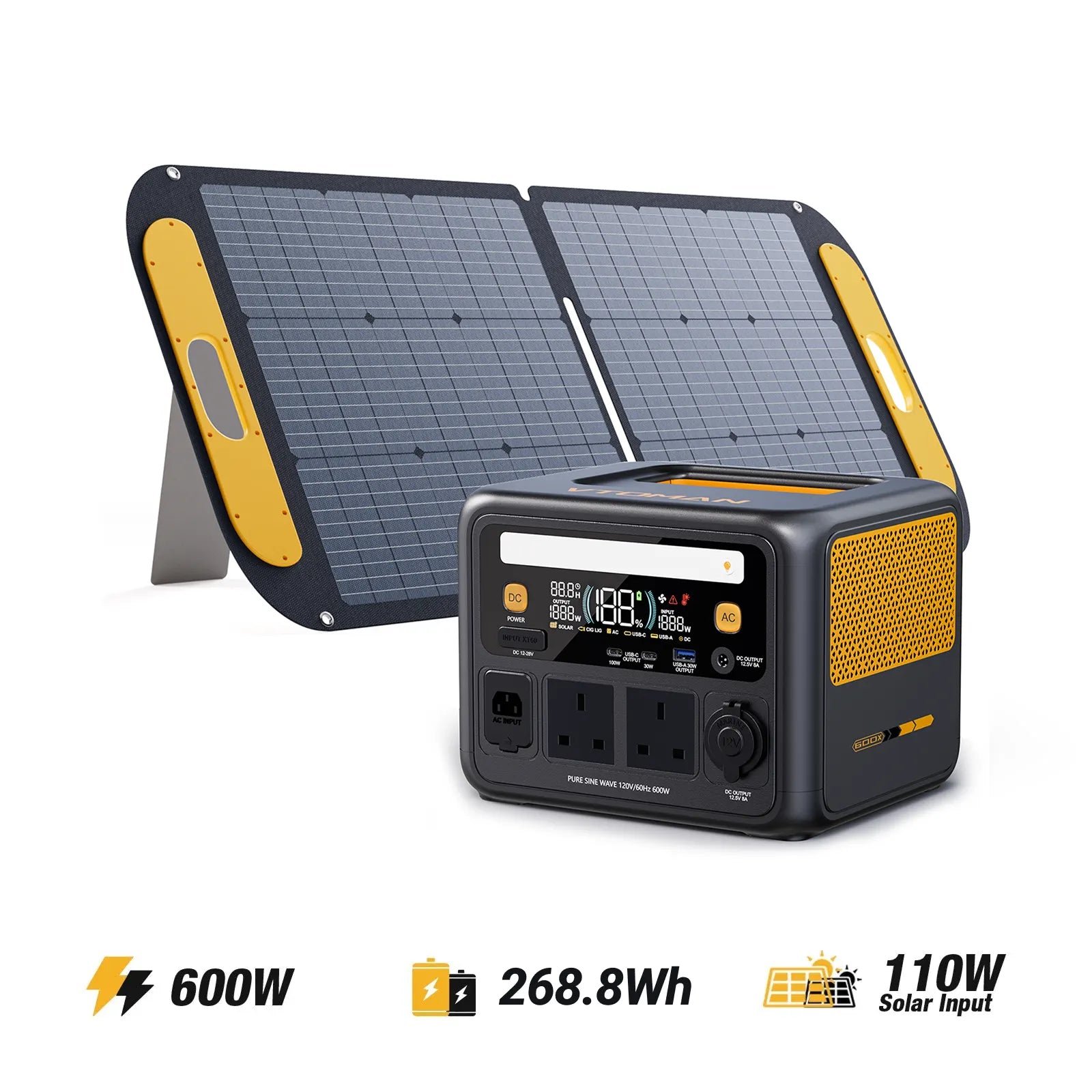 VTOMAN Jump 600W/268.8Wh V-BEYOND® Portable Power Station with 110W Solar Generator