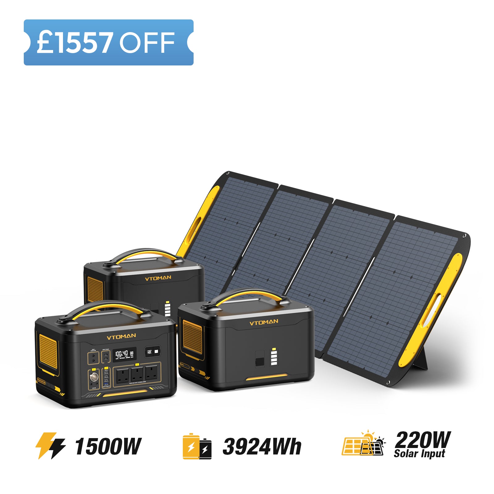Jump 1500X and 2-1548wh extra battery and 220W solar panel save £1557 in summer sale