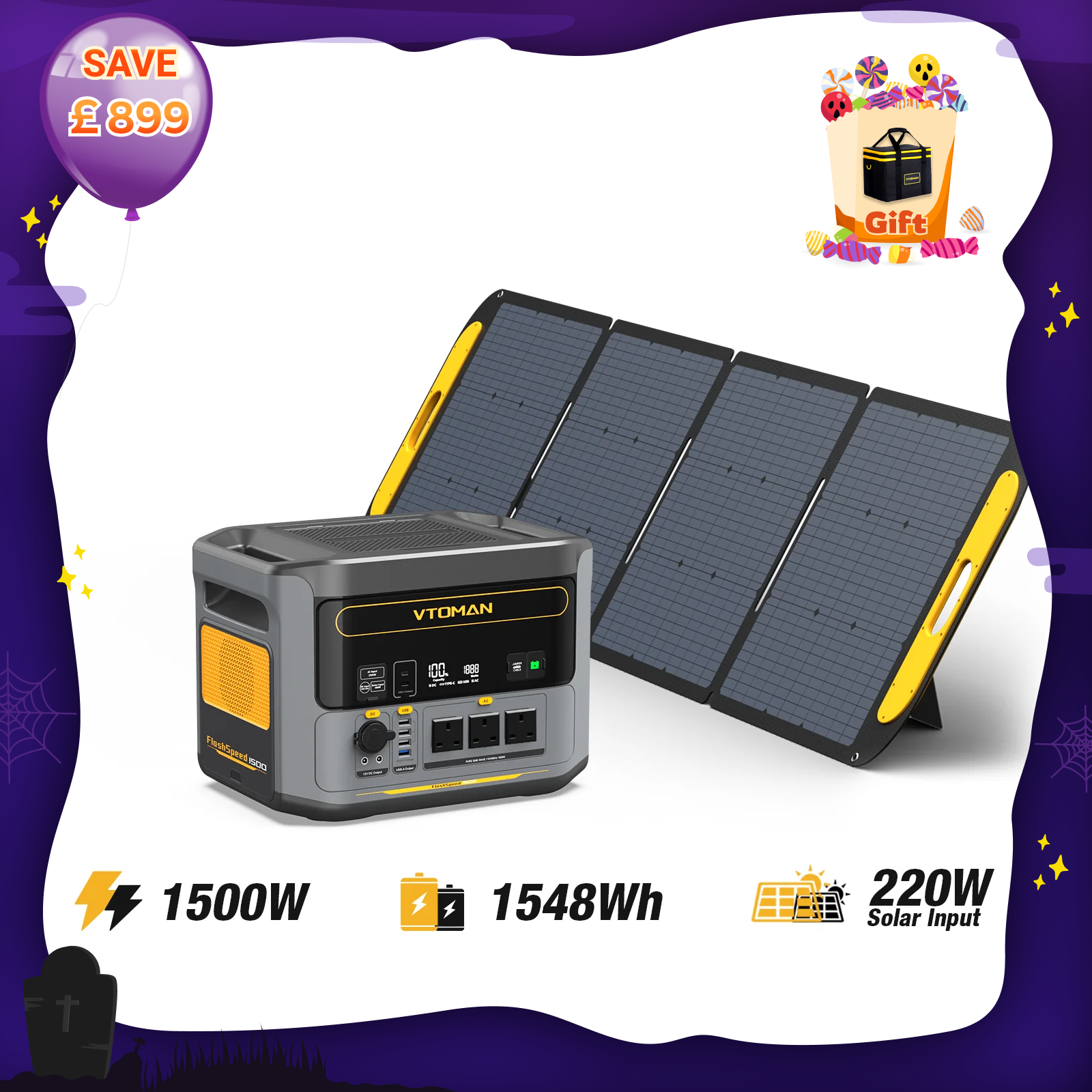 FlashSpeed 1500W/1548Wh 220W Pro Solar Generator