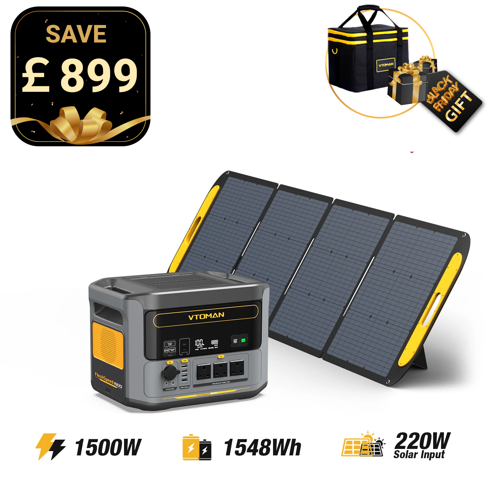 FlashSpeed 1500W/1548Wh 220W Pro Solar Generator