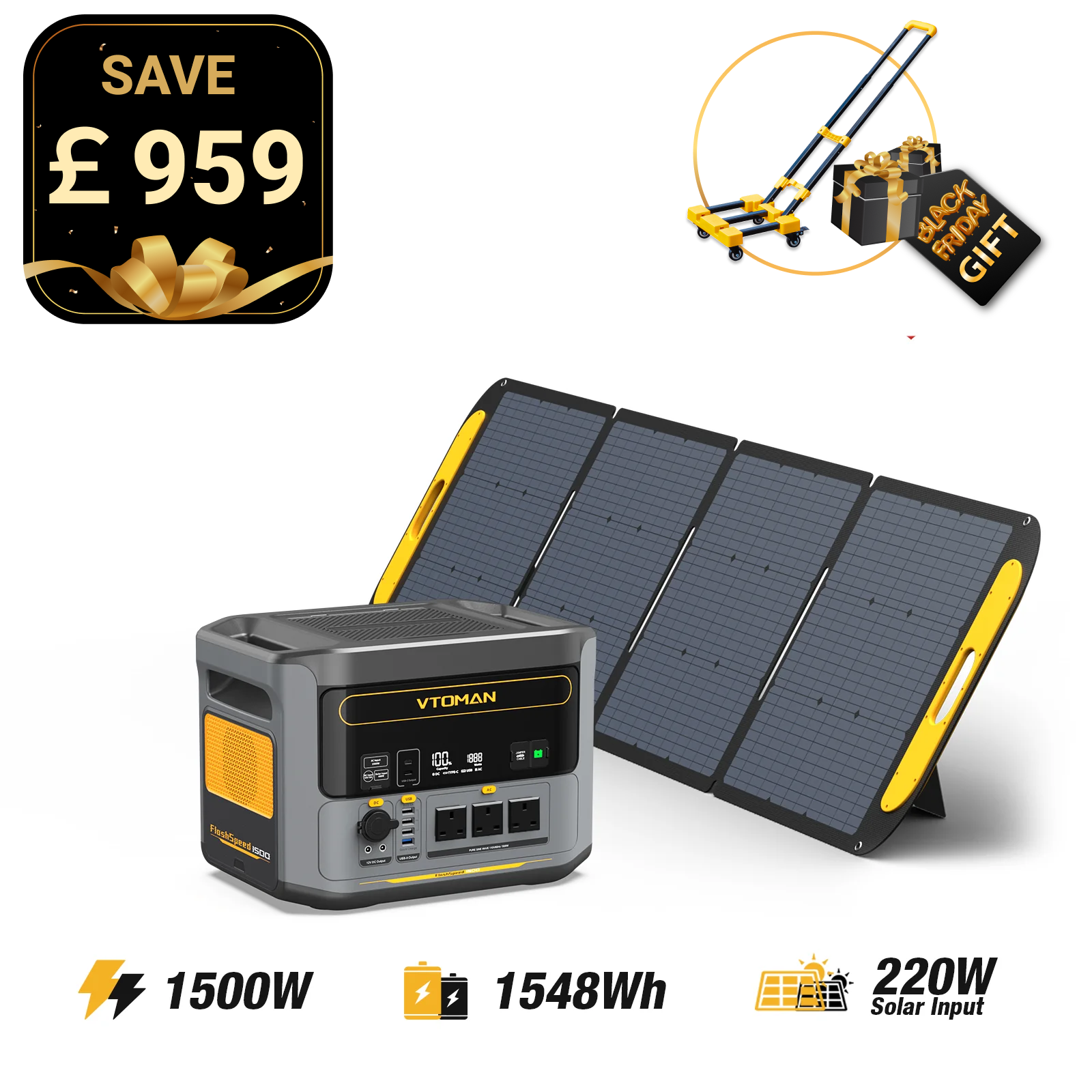 FlashSpeed 1500W/1548Wh 220W Pro Solar Generator