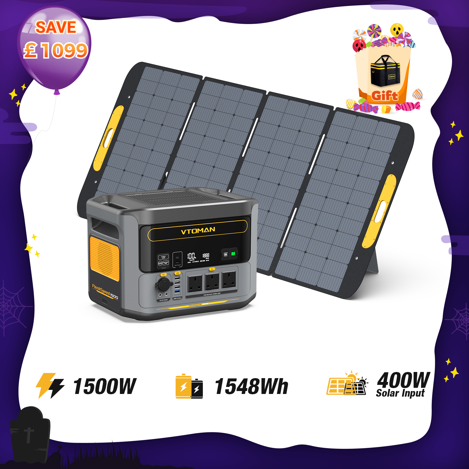 FlashSpeed 1500W/1548Wh 400W Solar Generator