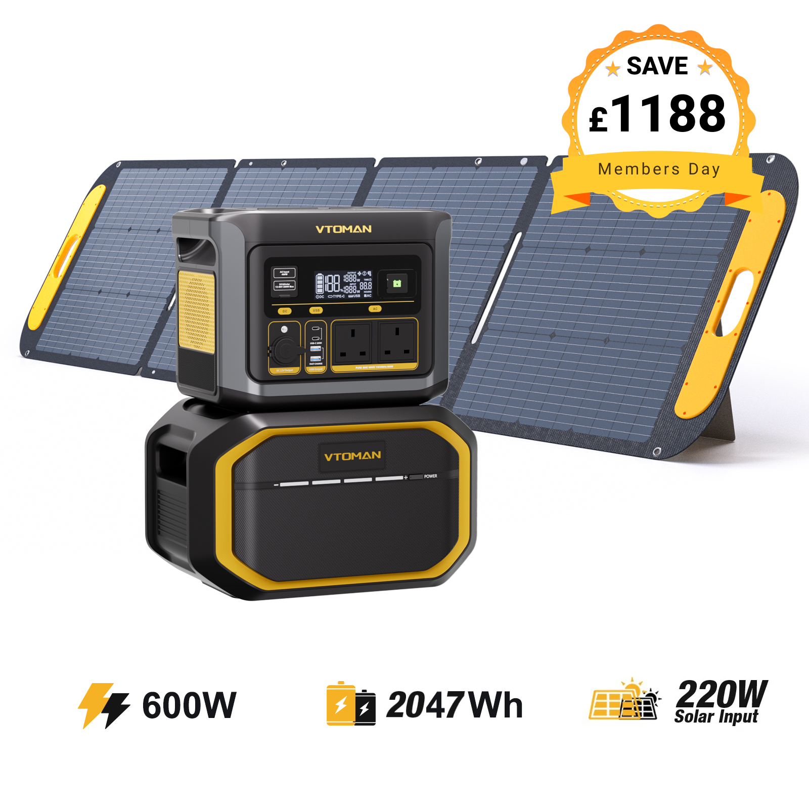 VTOMAN FlashSpeed 600+ Extra Battery+220W Solar Panel