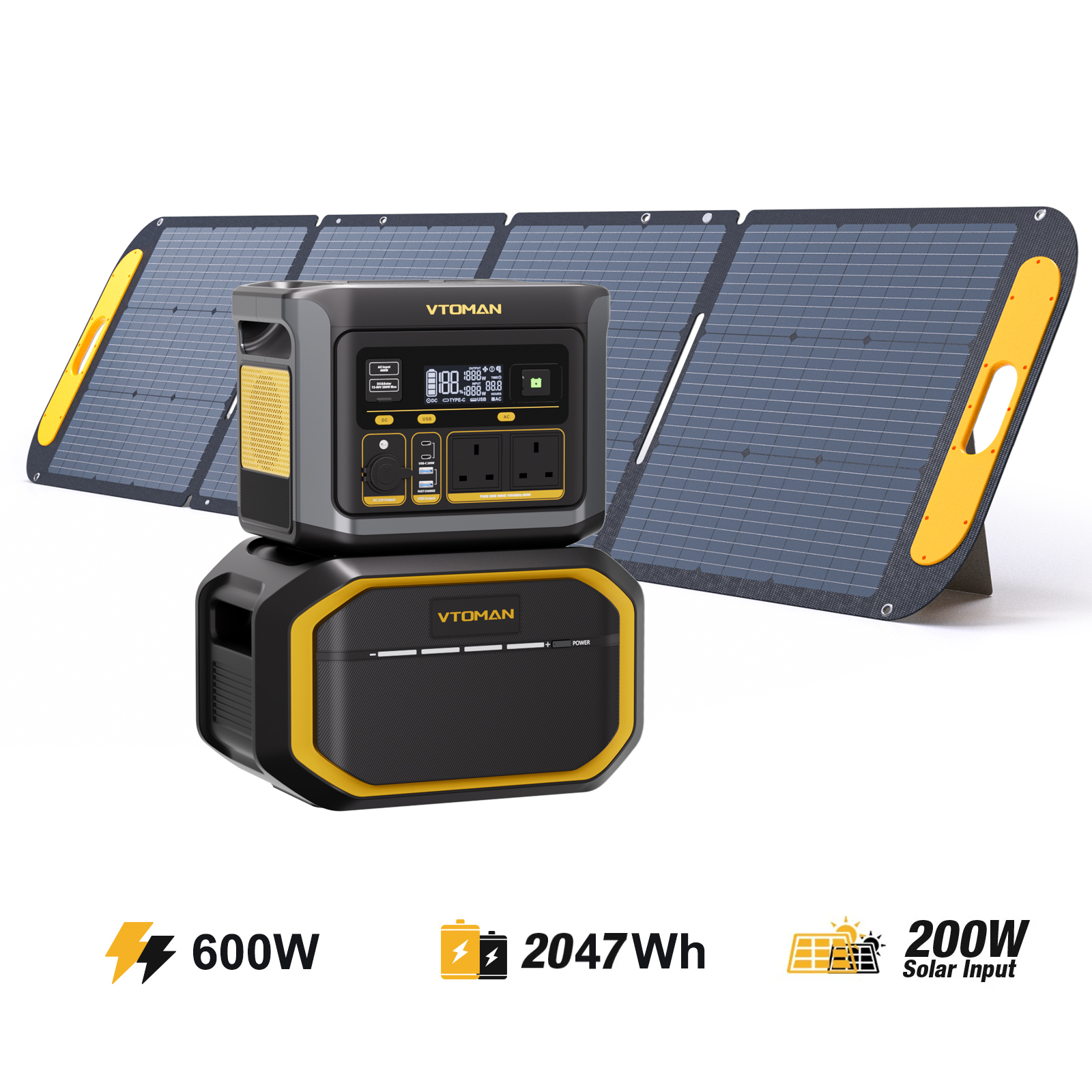 VTOMAN FlashSpeed 600+ Extra Battery+200W Solar Panel