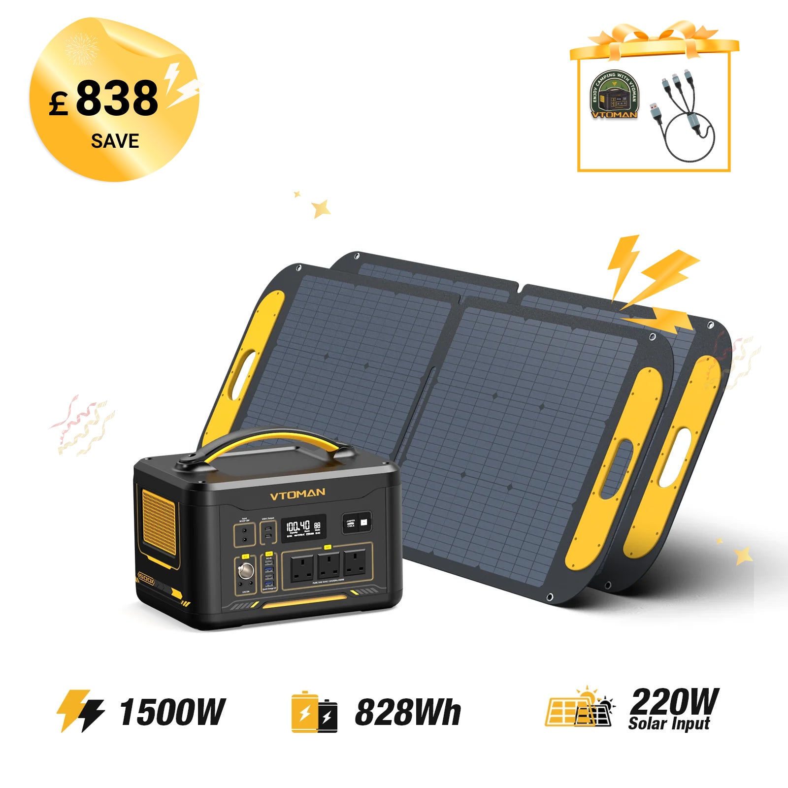 Jump 1500W/ 828Wh 2*110W Solar Generator