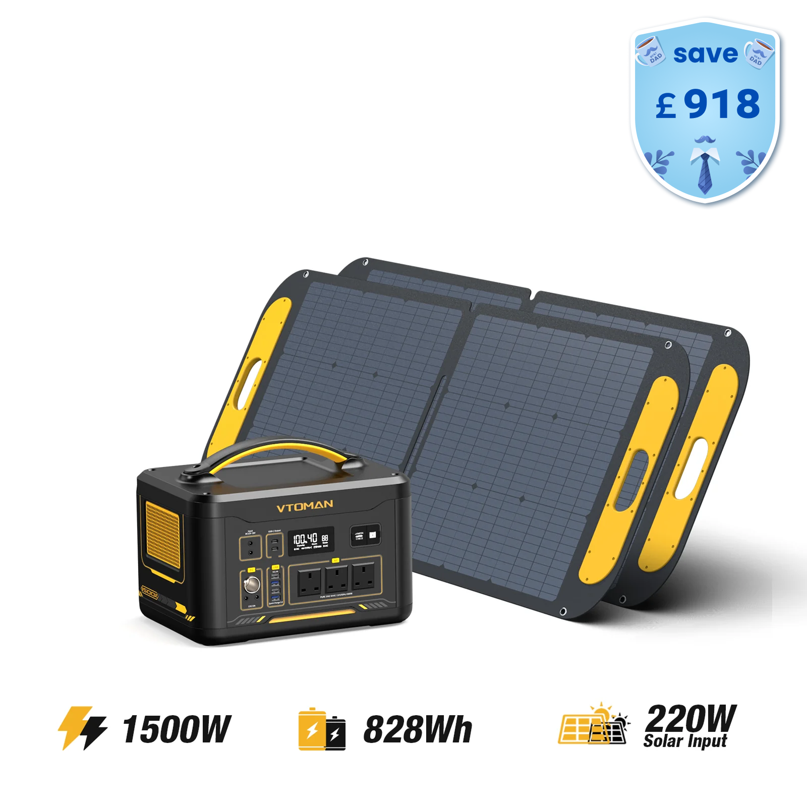 Jump 1500W/ 828Wh 2*110W Solar Generator
