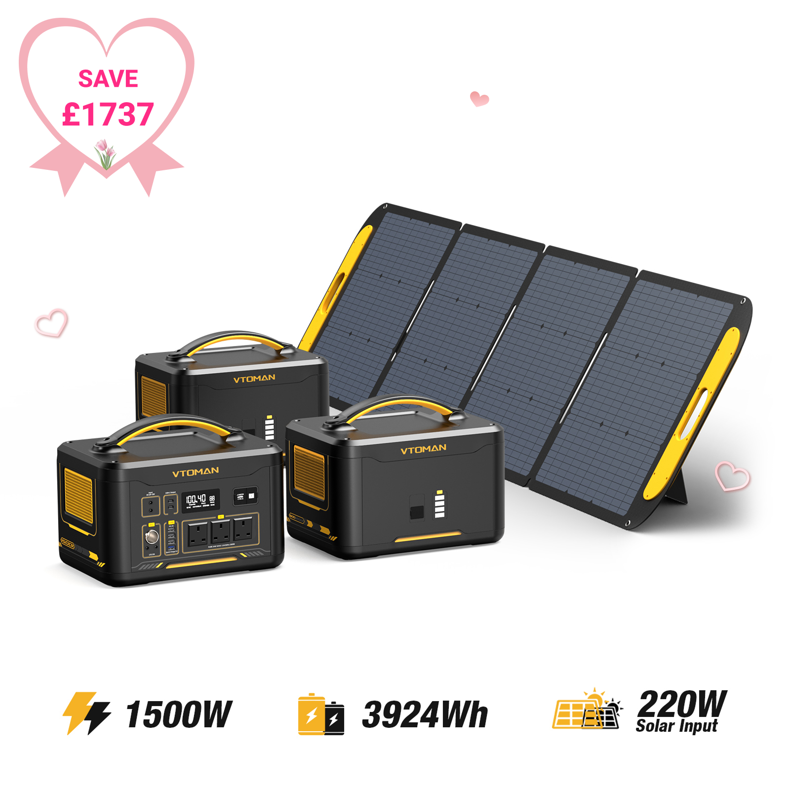 Balíček JUMP1500X+2*Přídavná baterie+2*100W solární panel