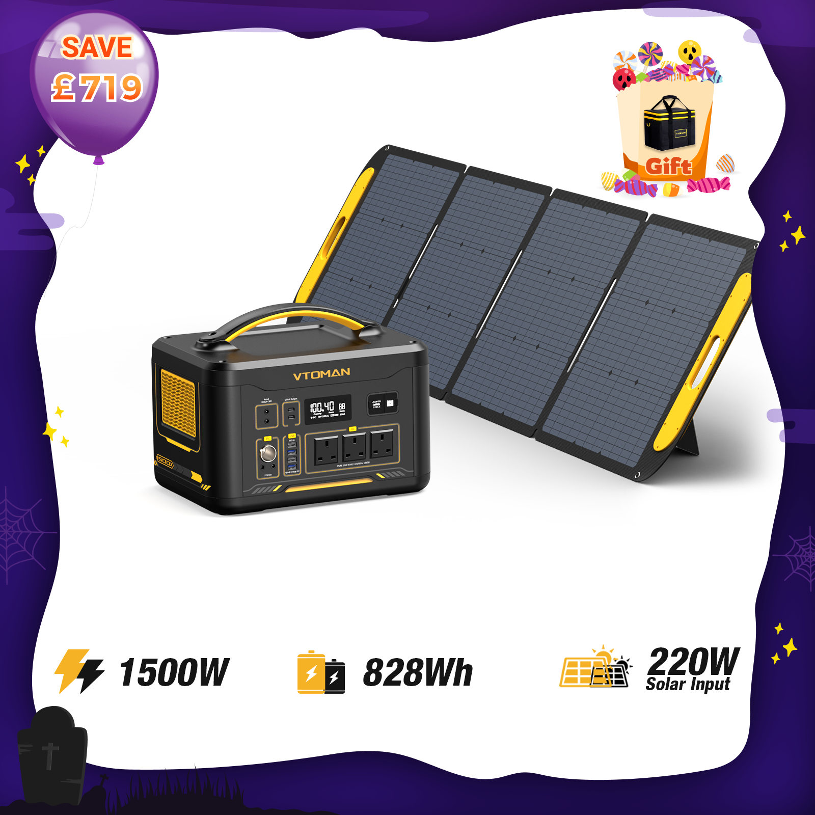 Jump 1500W/ 828Wh 220W Solar Generator