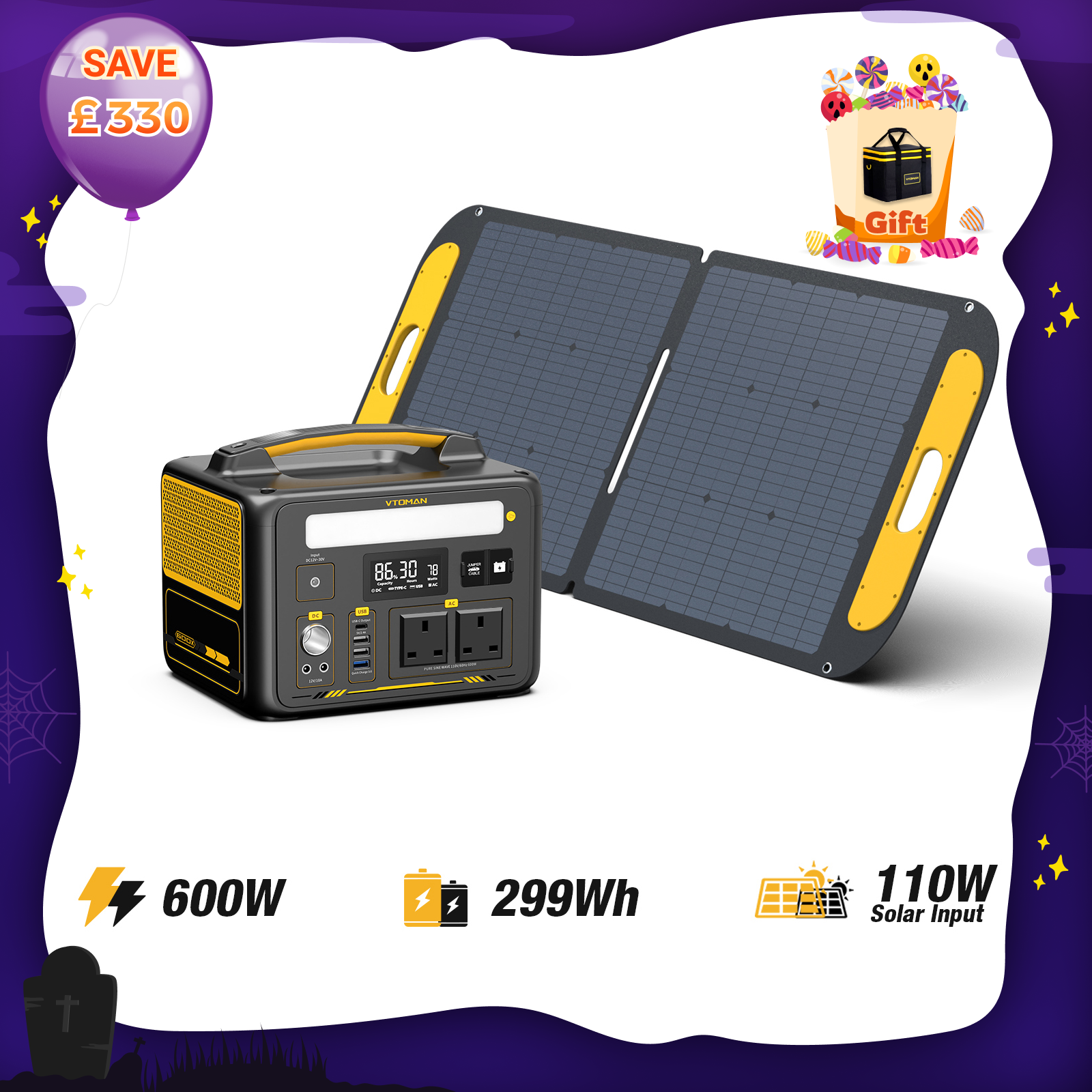 VTOMAN 110W Foldable Portable Solar Panels